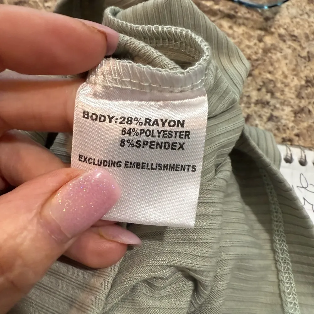 Pastel Green Ribbed Mini Dress Size M - Image 3