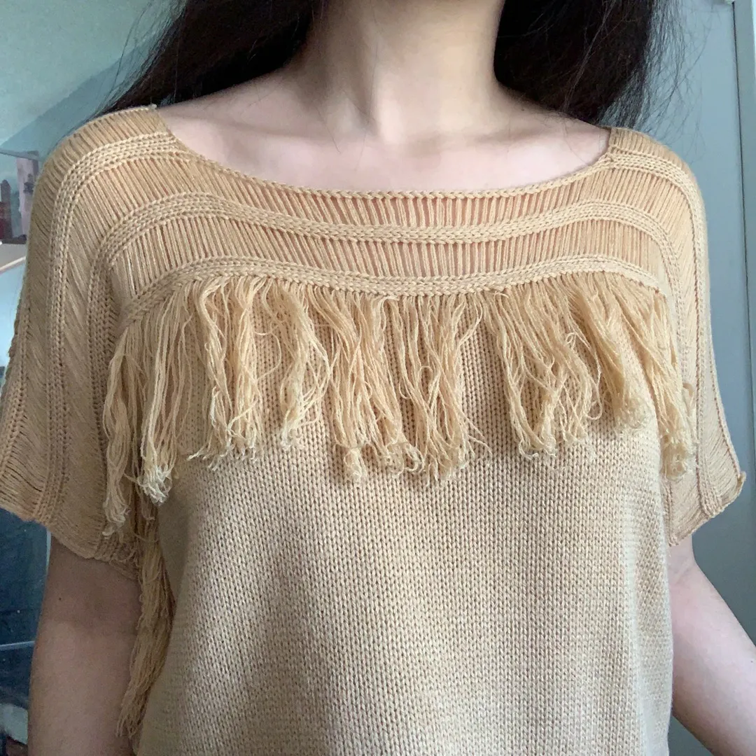 Camel Fringe Knit Boxy Top - Image 8