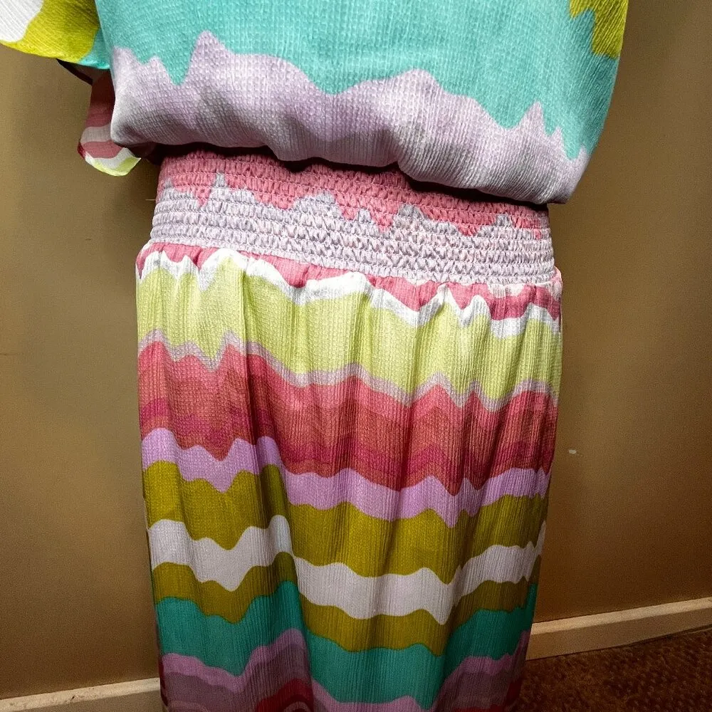 Jessica Simpson One Shoulder Maxi Dress SZ 4 Multicolored Dressy Resortwear Boho - Image 3