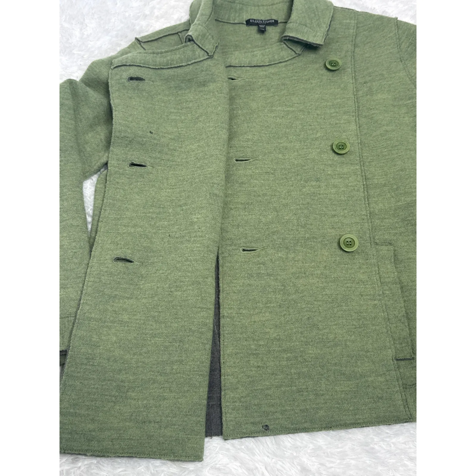 Eileen Fisher Petite Merino Wool Double-Breasted Peacoat Sweater Jacket medium P - Image 12