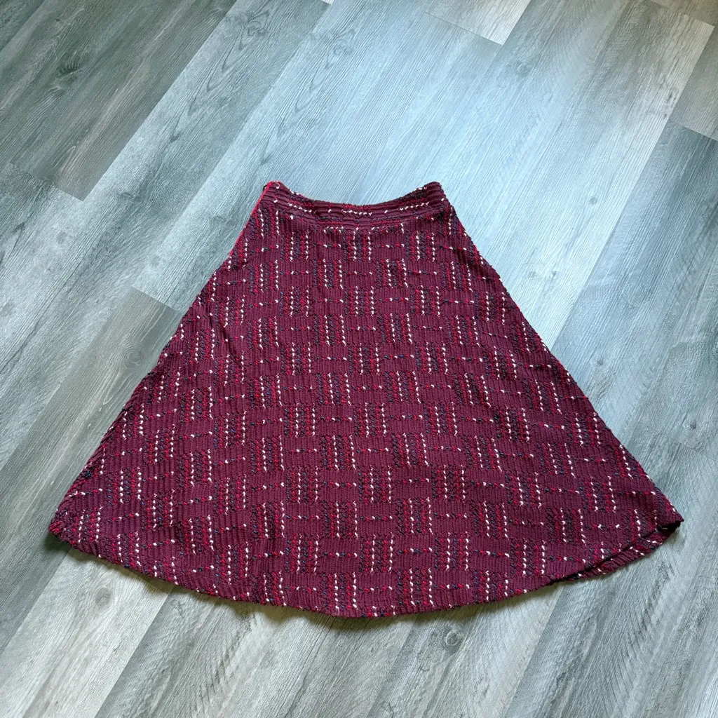 Anthropologie Maeve Anisa Textured Midi Skirt Small Lined Wine Bordeaux - Image 9