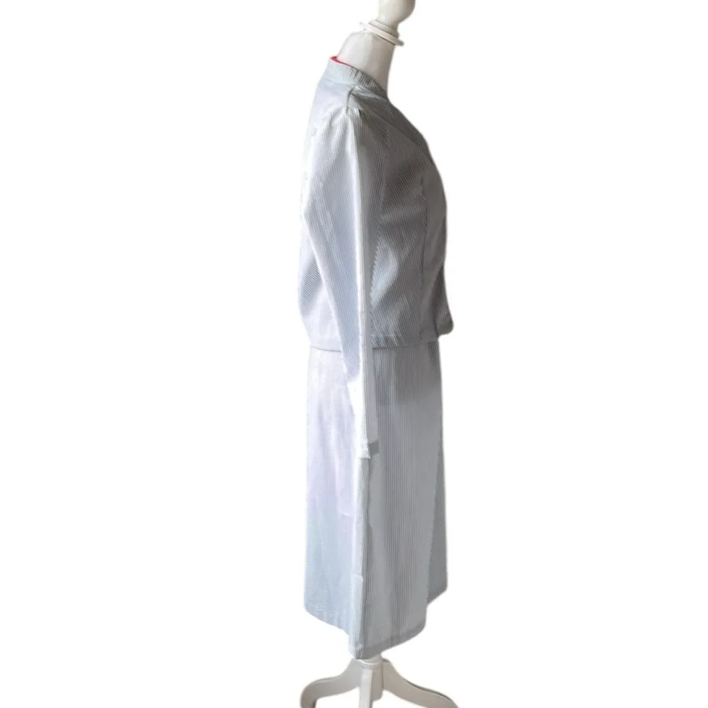 Vintage 80s Union Made Blue White Red Seersucker Dresss with Jacket Size 8 - Image 3