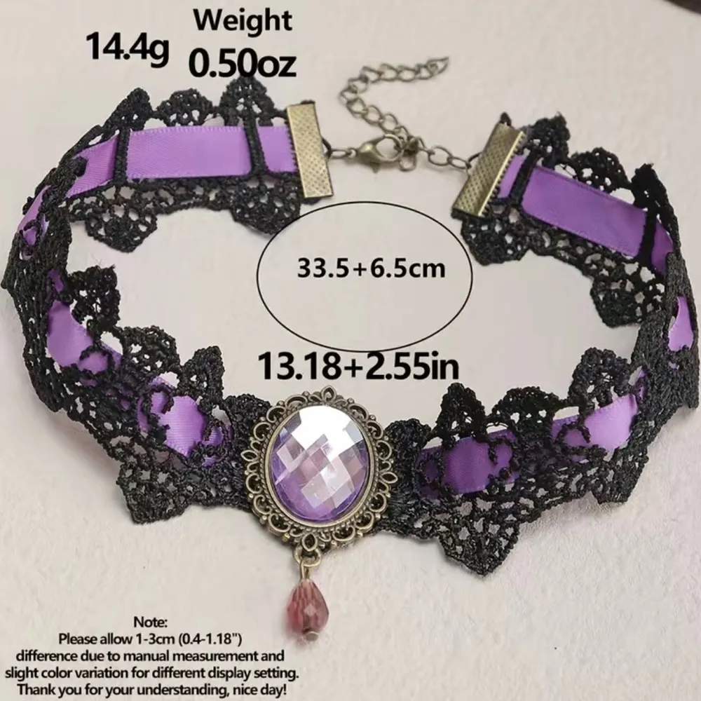 Gothic Black/Purple Lace Necklace Collar Choker Retro Style Faux Fashion Jewelry - Image 4
