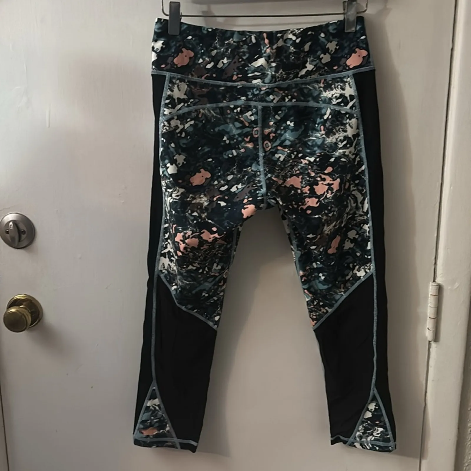 Print Multicolor Sheer Trim Leggings No Size Athleisure Sportswear Abstract - Image 2