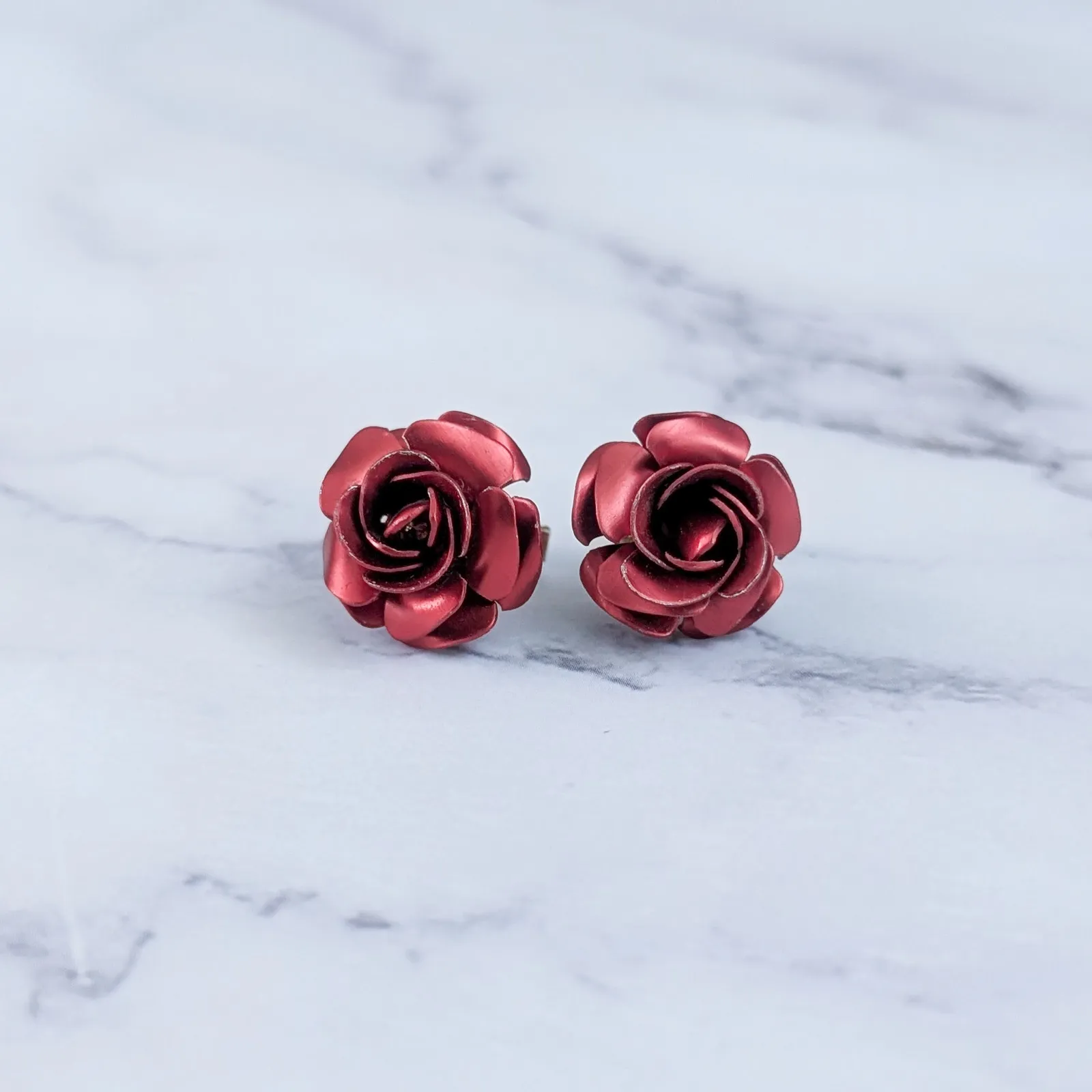 Vintage Clip On Earrings Red Rose - Image 2