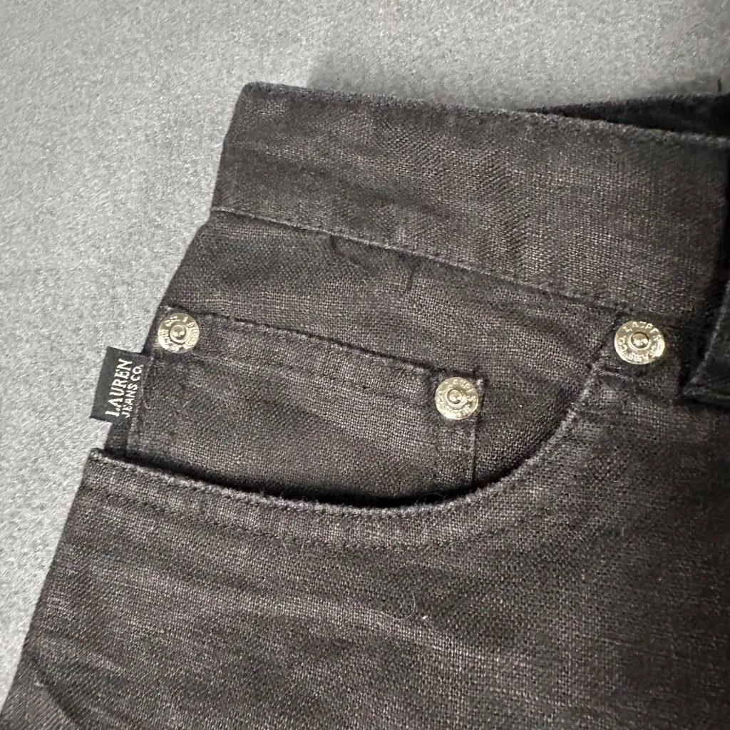 Vtg Lauren Jeans Co Womens 10P‎ Black Linen Pants Machine Washable Crops Ankle - Image 3