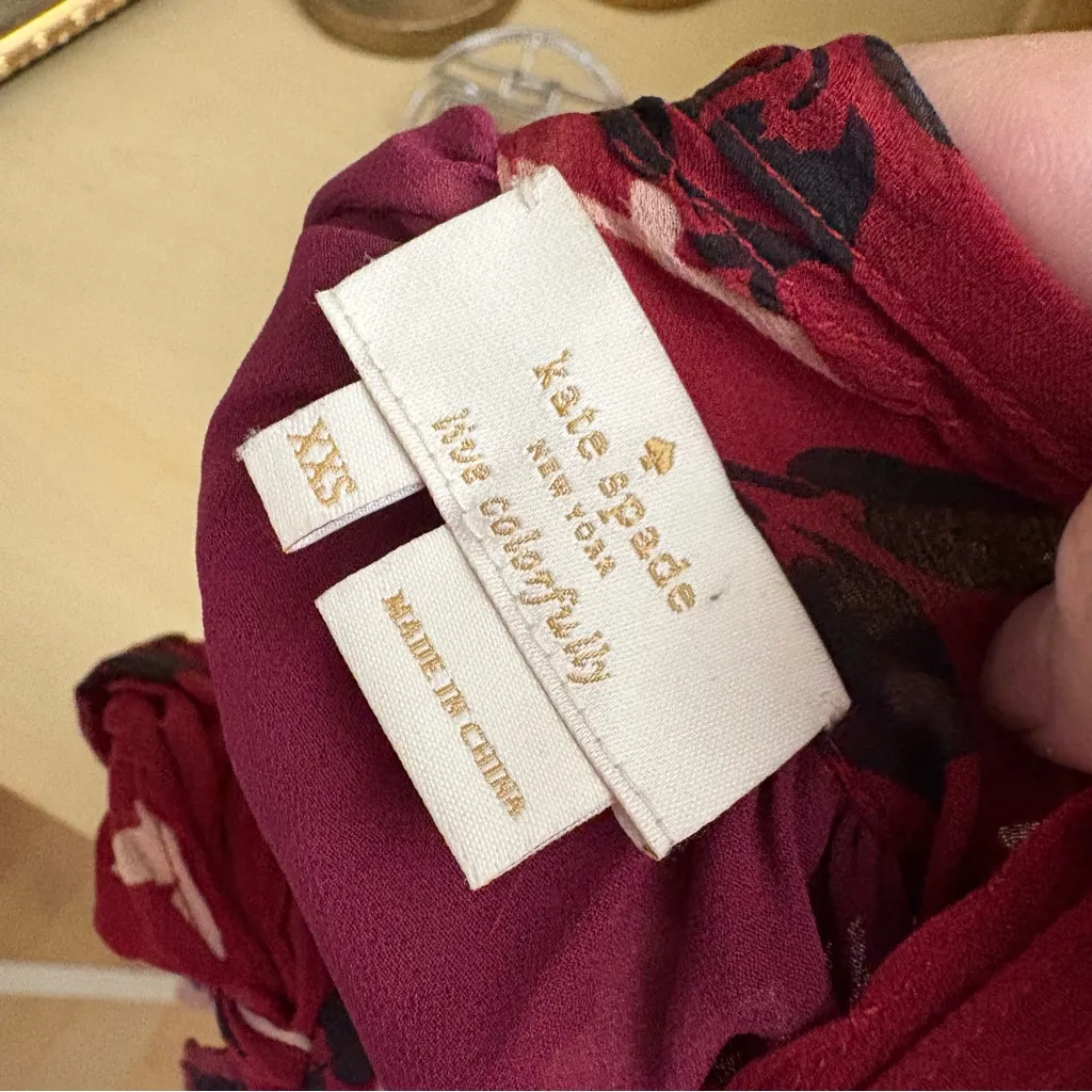 KATE SPPADE Deep Russet Camelia Silk Button Down Long Sleeve Top Sz‎ XXS - Image 6