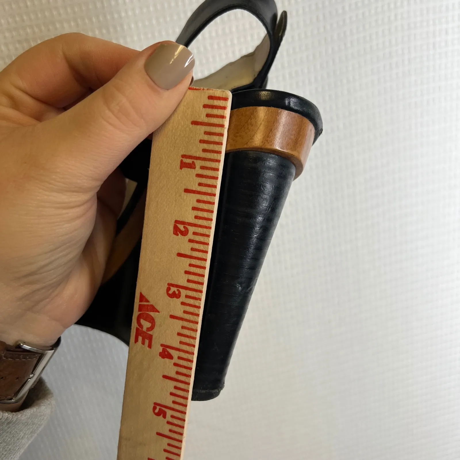 Michael Kors Black Leather Wooden Wedge Slingback Heels Women Size 9.5 - Image 7