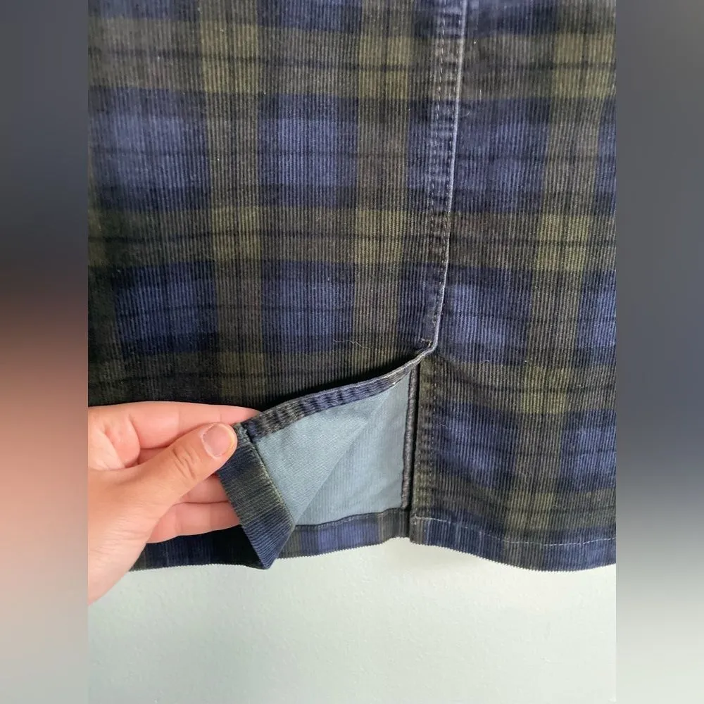 L.L. Bean Corduroy Black Blue Green Tartan Plaid Pencil Skirt Women’s 8 Petite - Image 5