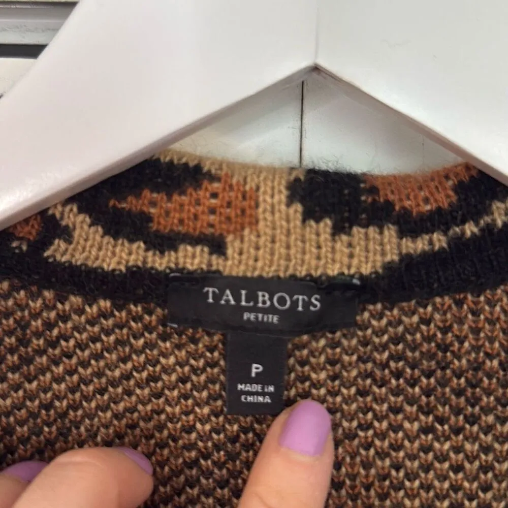 Talbots wool blend leopard sweater blazer cardigan small petite - Image 4