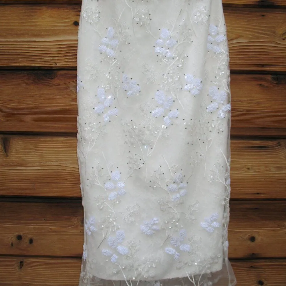 Mac Duggal 79337 Womens White FLORAL EMBELLISHED V-NECK MIDI DRESS SHOULDER BOW - Image 9