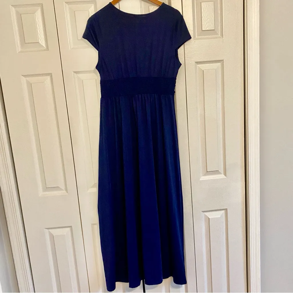 Anrabess Dress Large Navy Blue V Neck Maxi Full Length Gown Classic Event - Image 6