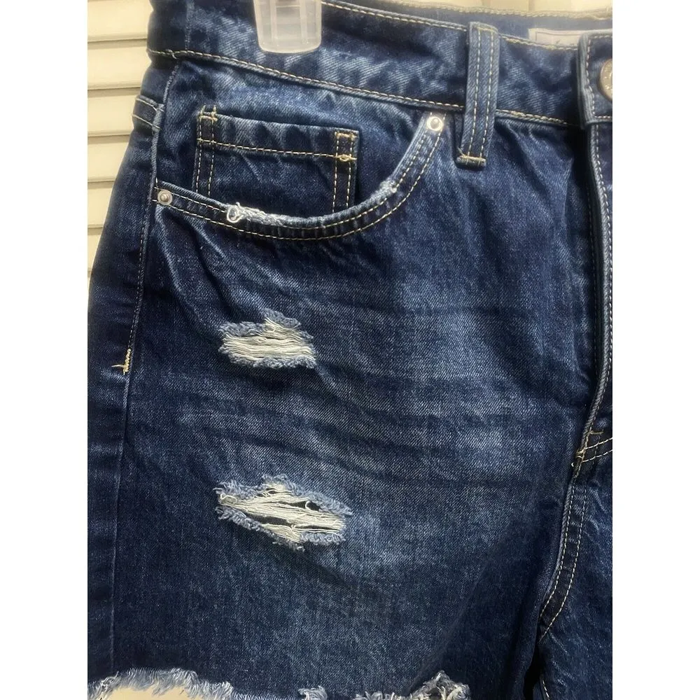 YMI Raw Hem Cut off Distressed Jean Shorts‎ High Rise Size 13 Dark Wash - Image 2