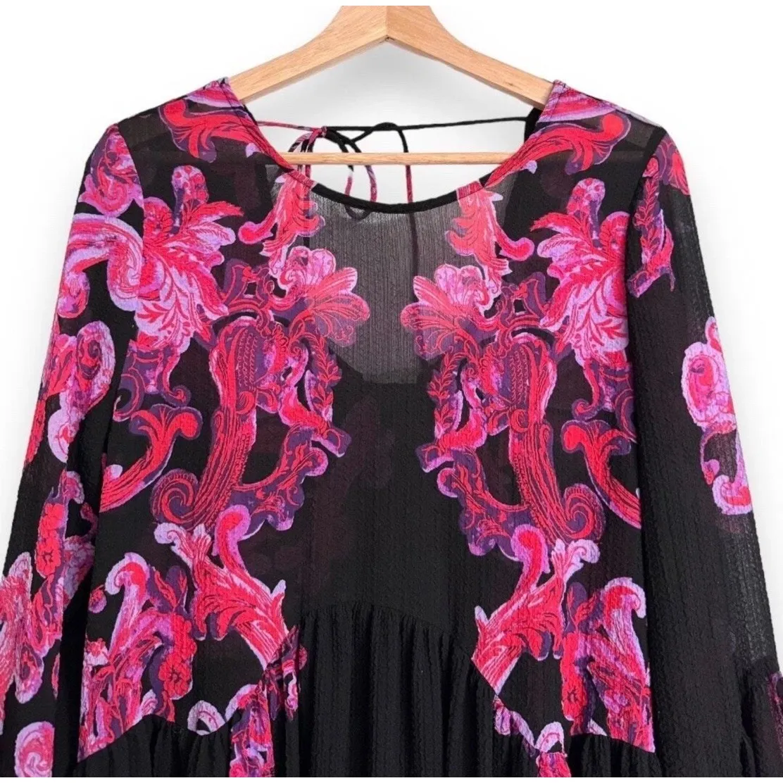 Free People intimately‎ Symphony Black M Bell Sleeve Tunic Semi Sheer Dress Boho - Image 2