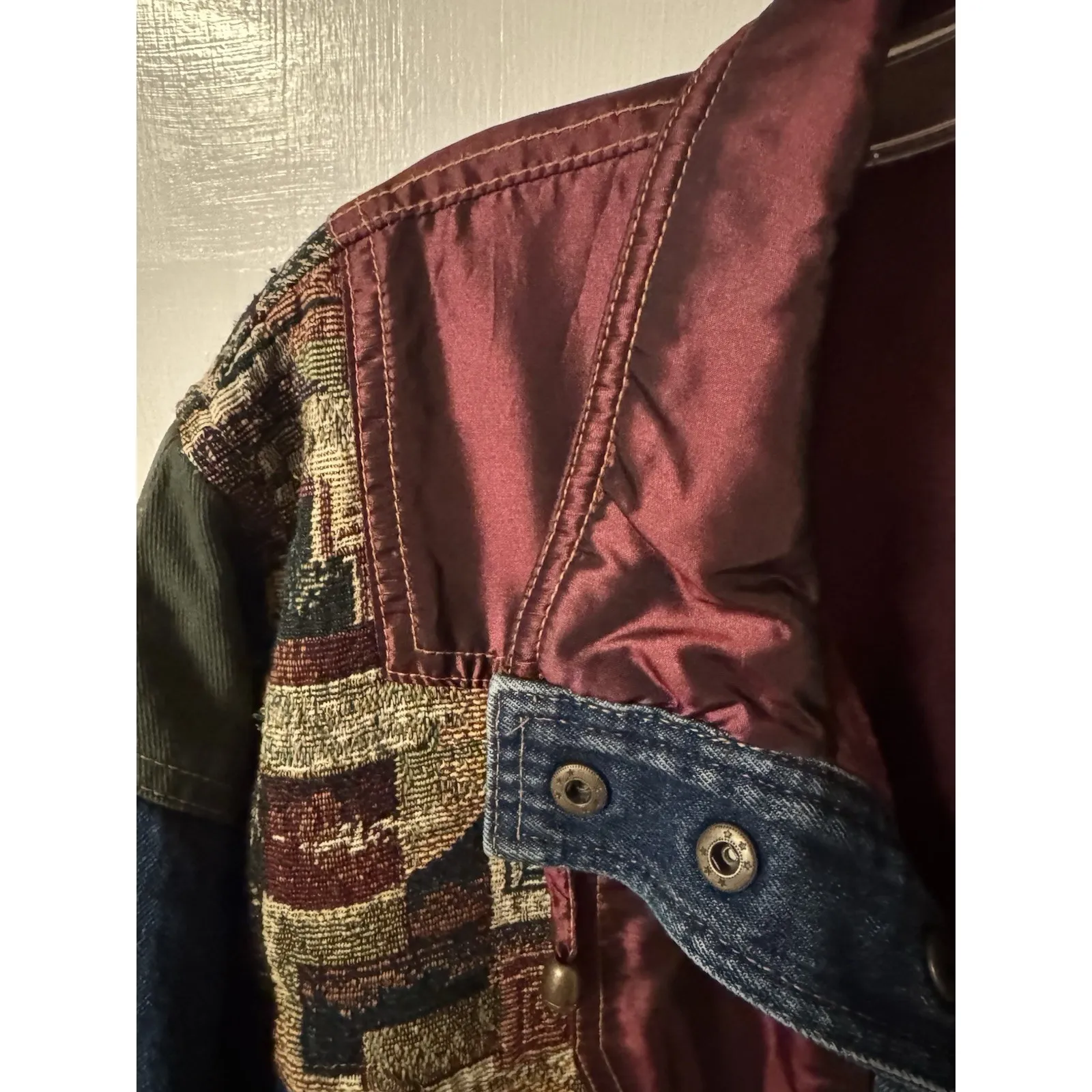 Vintage 90's Blair Patchwork Denim Jacket XL Southwestern Tapestry Western Coat - Image 4