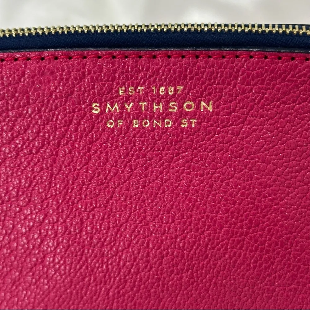 Of Bond St Cosmetic Case In Panama Leather Fuschia Pink & Gold Zip - Image 5