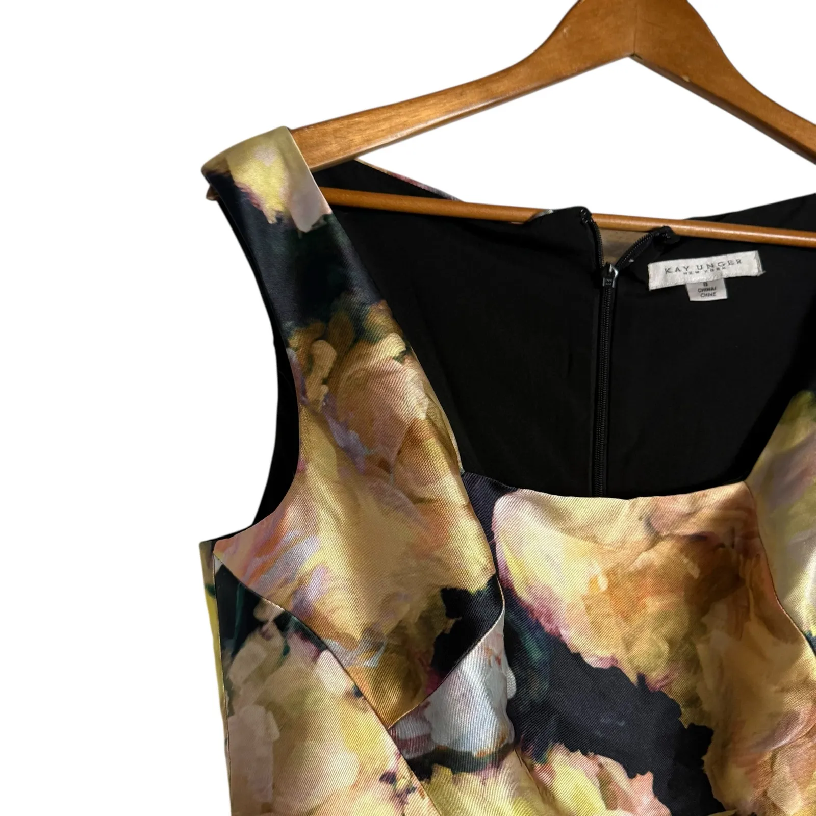 Kay Unger Perry Tea Length Portrait Neck Floral A-Line Cocktail Party Dress 8 - Image 7