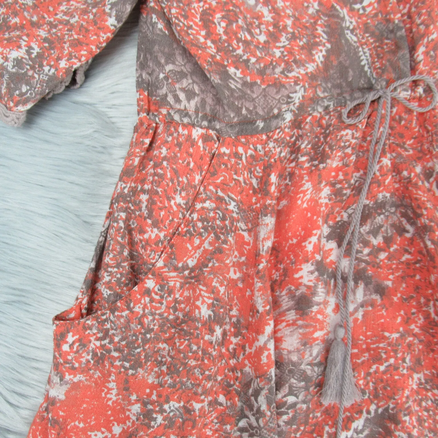 Love Birds Orange Boho Mini Dress Women’s Size XS - Image 7