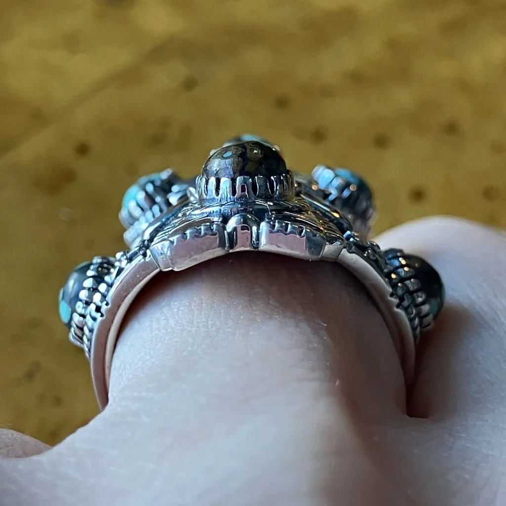 Real Turquoise Sterling Silver Kachina Doll Ring Size 7 - Image 2