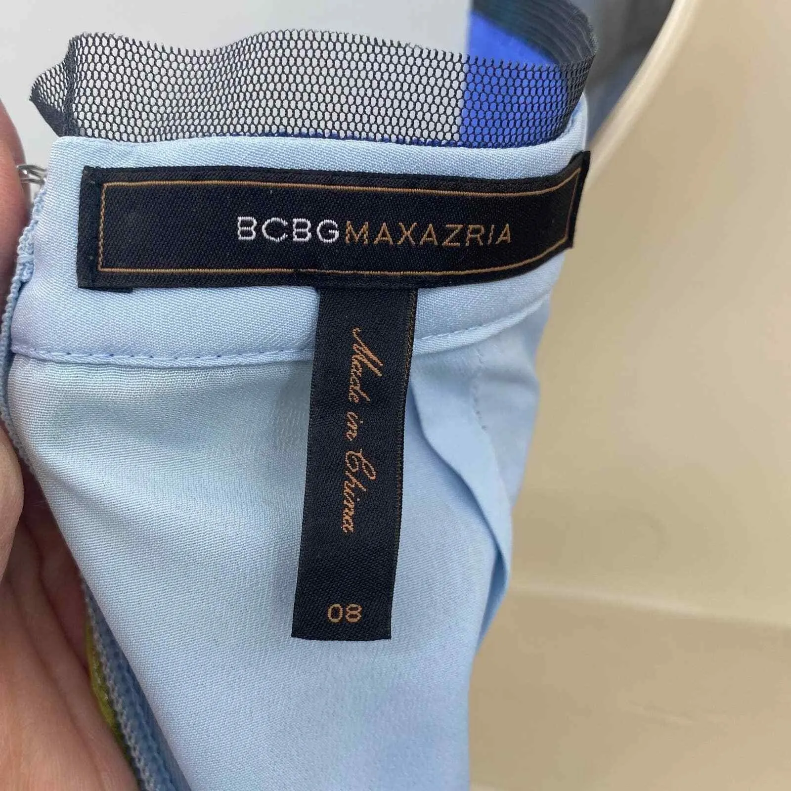 BCBGMaxazria Retro Disco Glam Dress Womens 8 Blue Green Gold Metallic Silk - Image 9