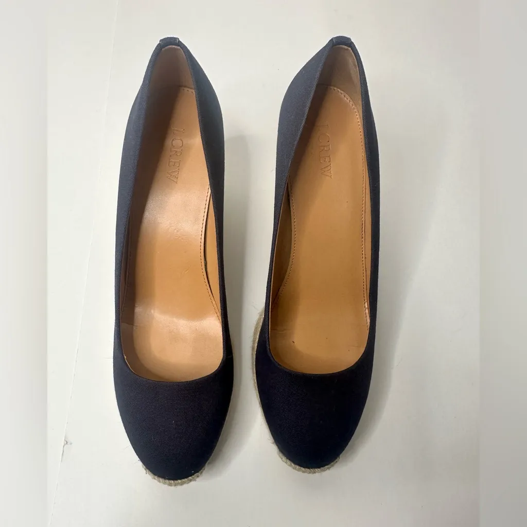 J Crew Shoes Womens 10 Seville Espadrille High Pump Blue Canvas‎ Wedge Casual - Image 2