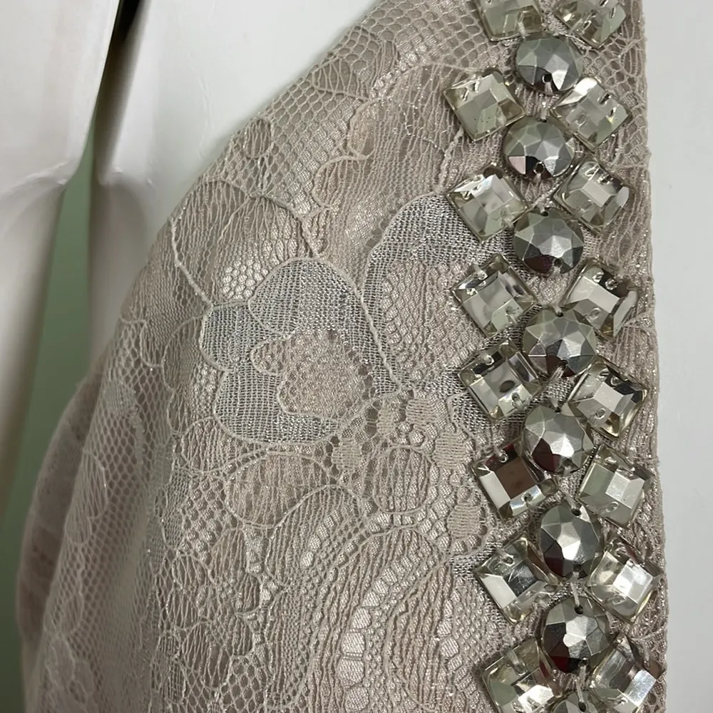 Bebe Nude Lace Bejeweled Dress - Image 4