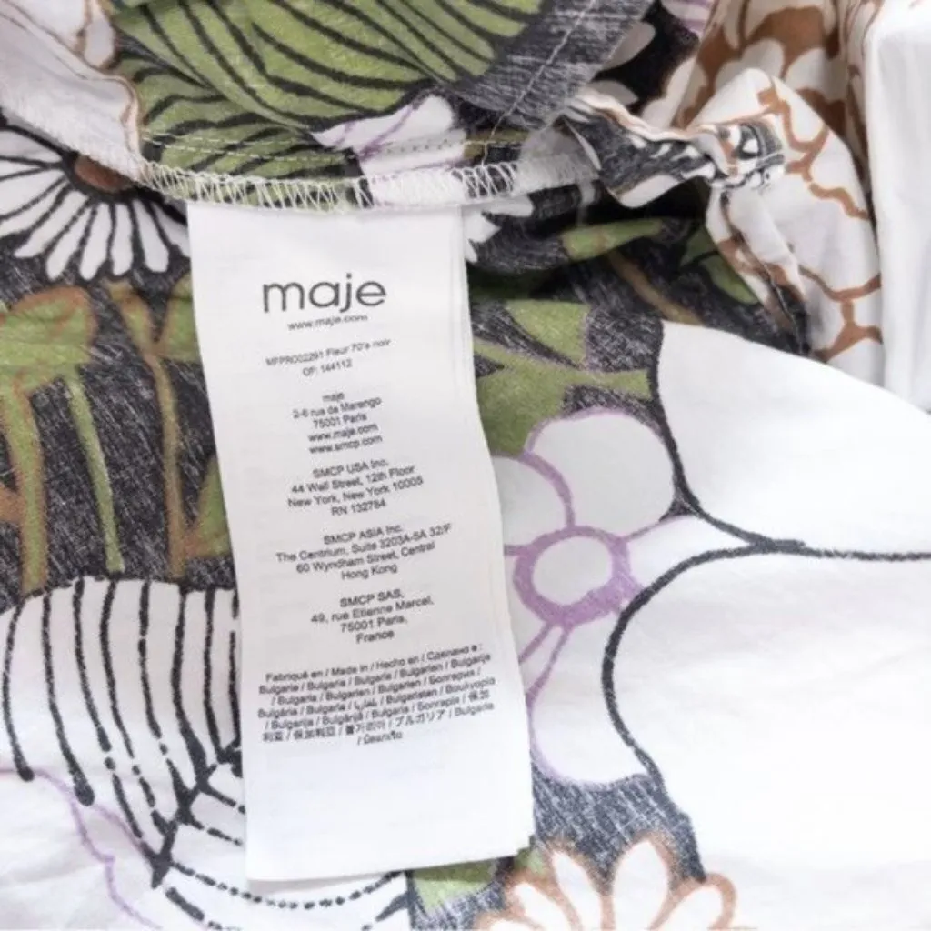 Maje Rafleur Puff Sleeve Floral Poplin Mini Dress 34 Neutral XS Ruffle Vneck - Image 16