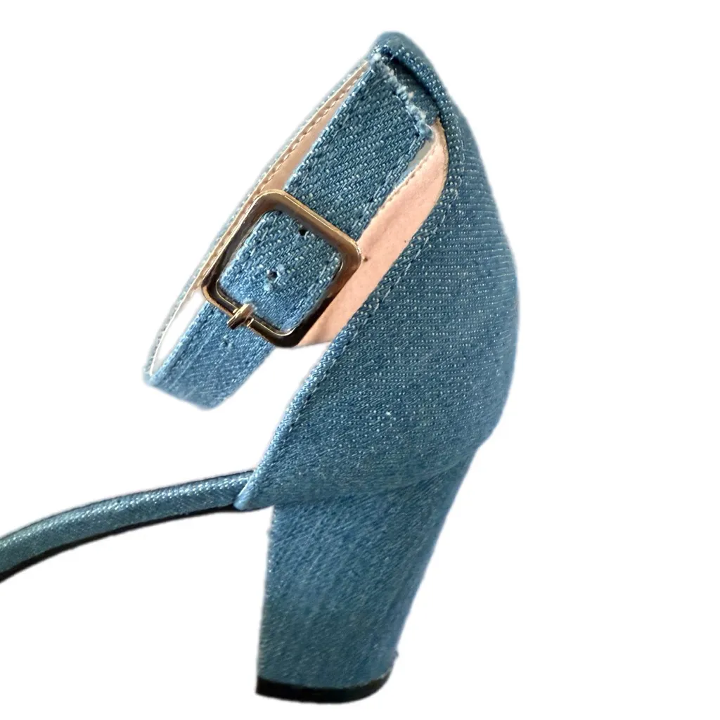 Blue Denim Chunky Block Heel Pumps Size 10 Y2K Streetstyle Ankle Strap Heels - Image 6