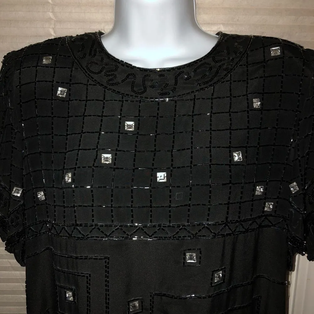 Argenti Beaded Formal Blouse 100% Pure Silk Black - Image 2