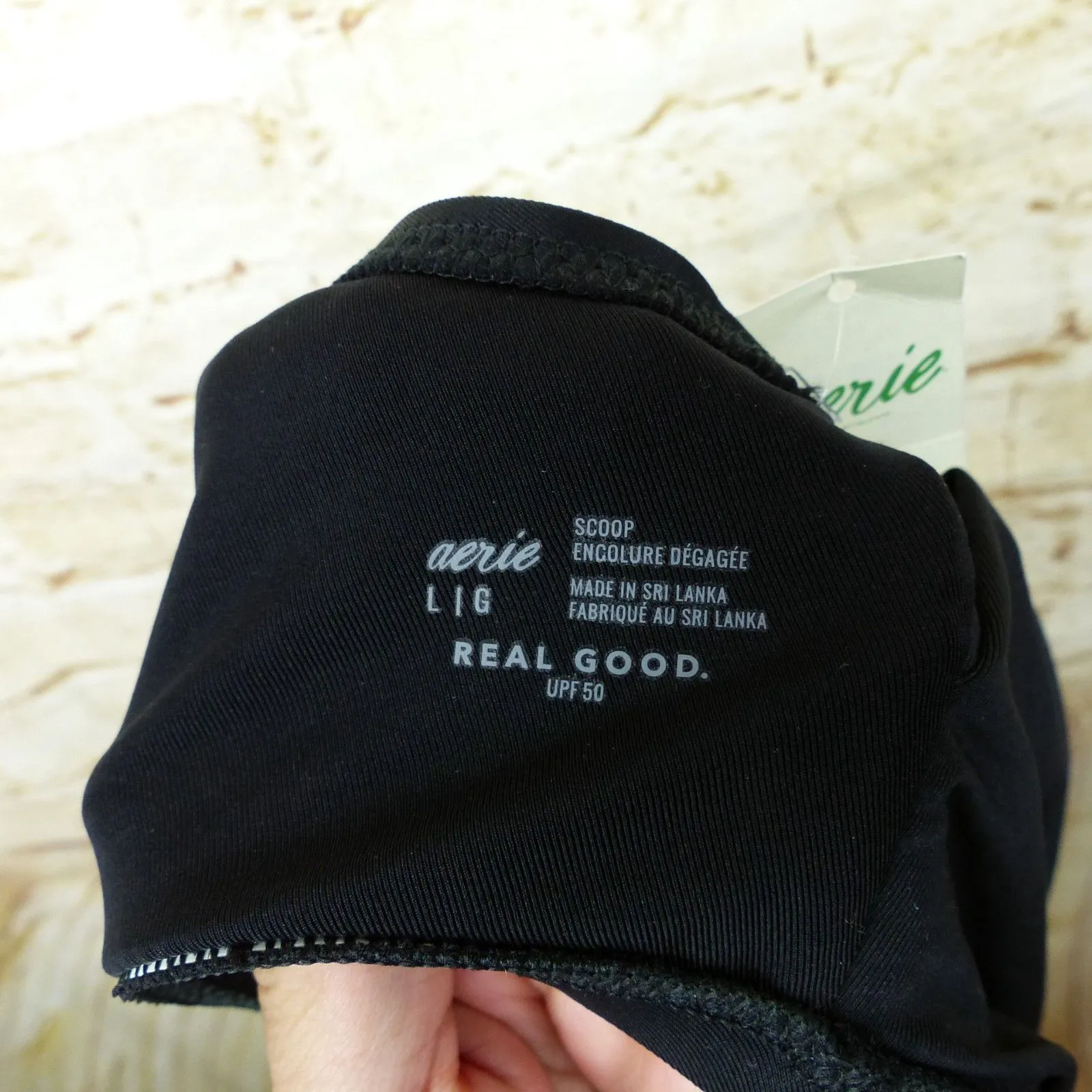 Aerie Scoop Bikini Top Women L Black  V-Neck UPF 50 Swim Bralette Not Padded NWT - Image 7