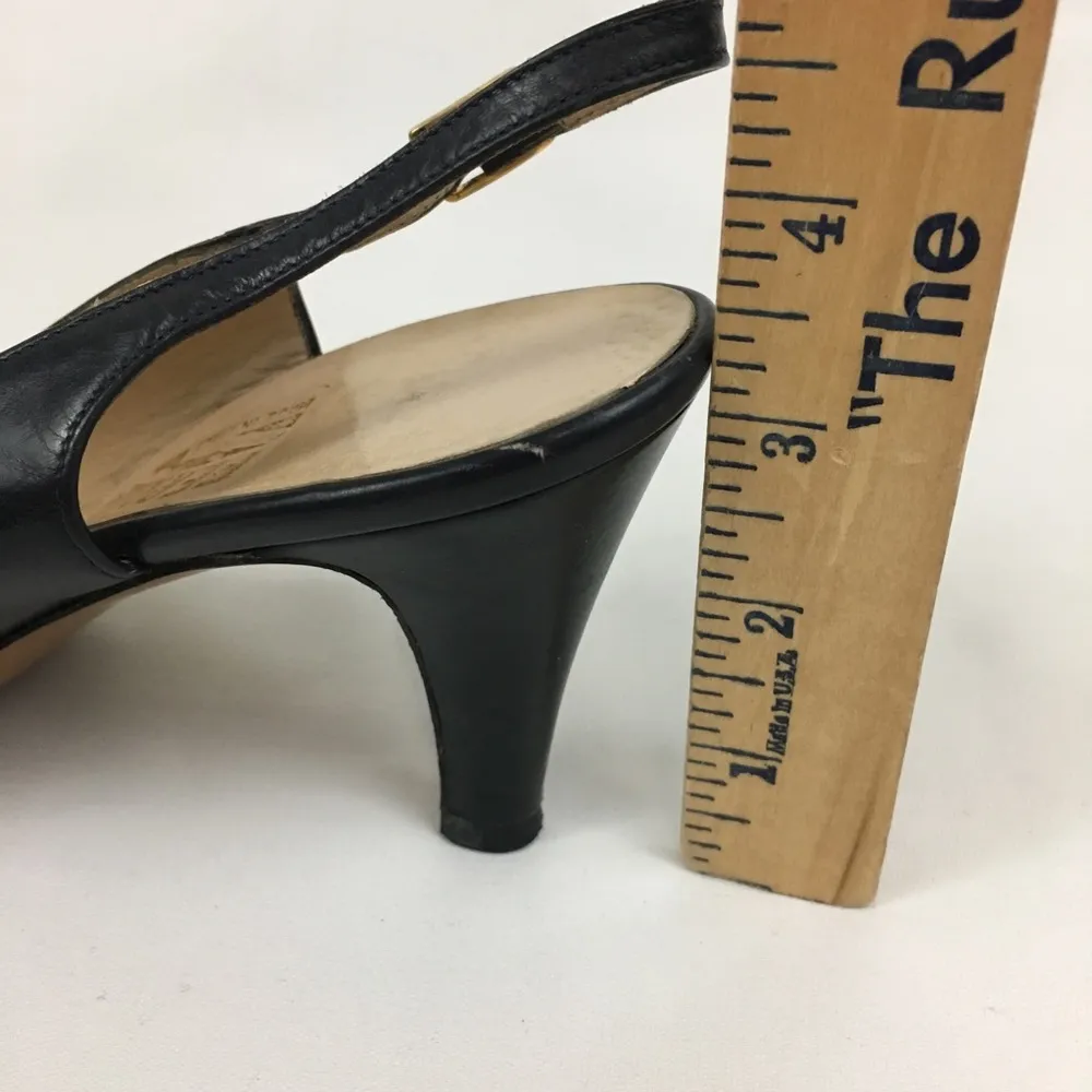 Salvatore Ferragamo Black/Navy Slingback Heels 9 - Image 5
