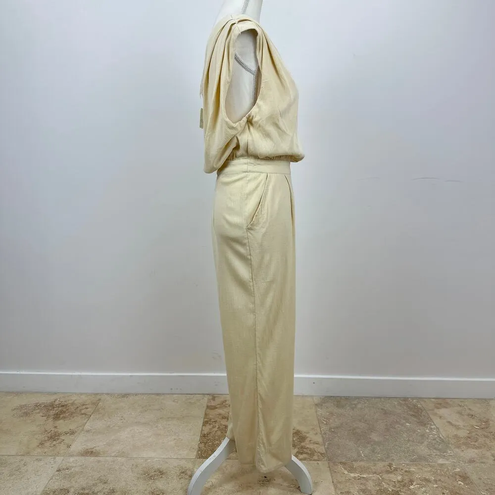 Free People Avery One Shoulder Jumpsuit Wide Leg Pockets Cream Ivory US 4 NWT - Image 11