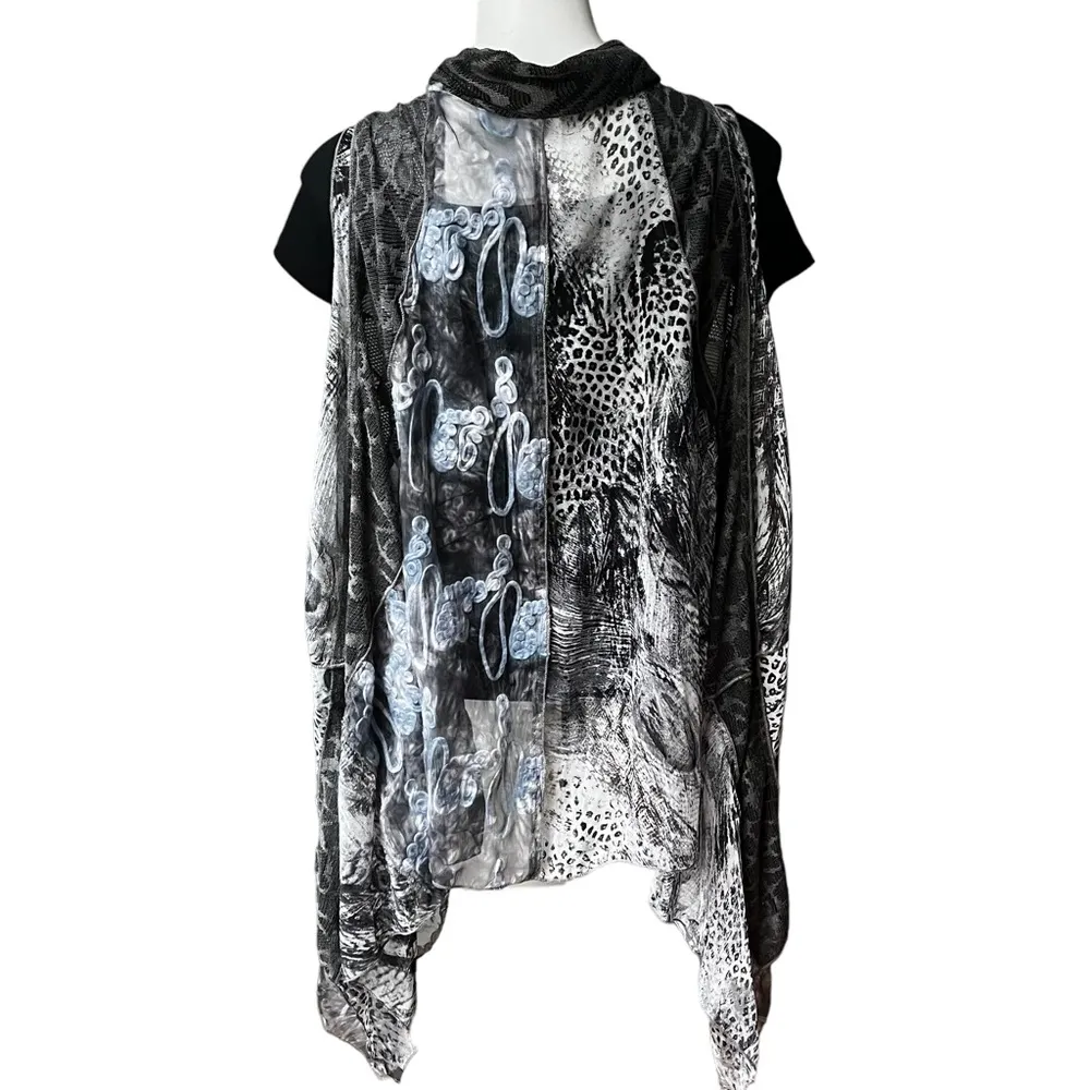 Fleur De Lis Cardigan Sleeveless Flowy Multi Pattern Animal Print Size XL - Image 5