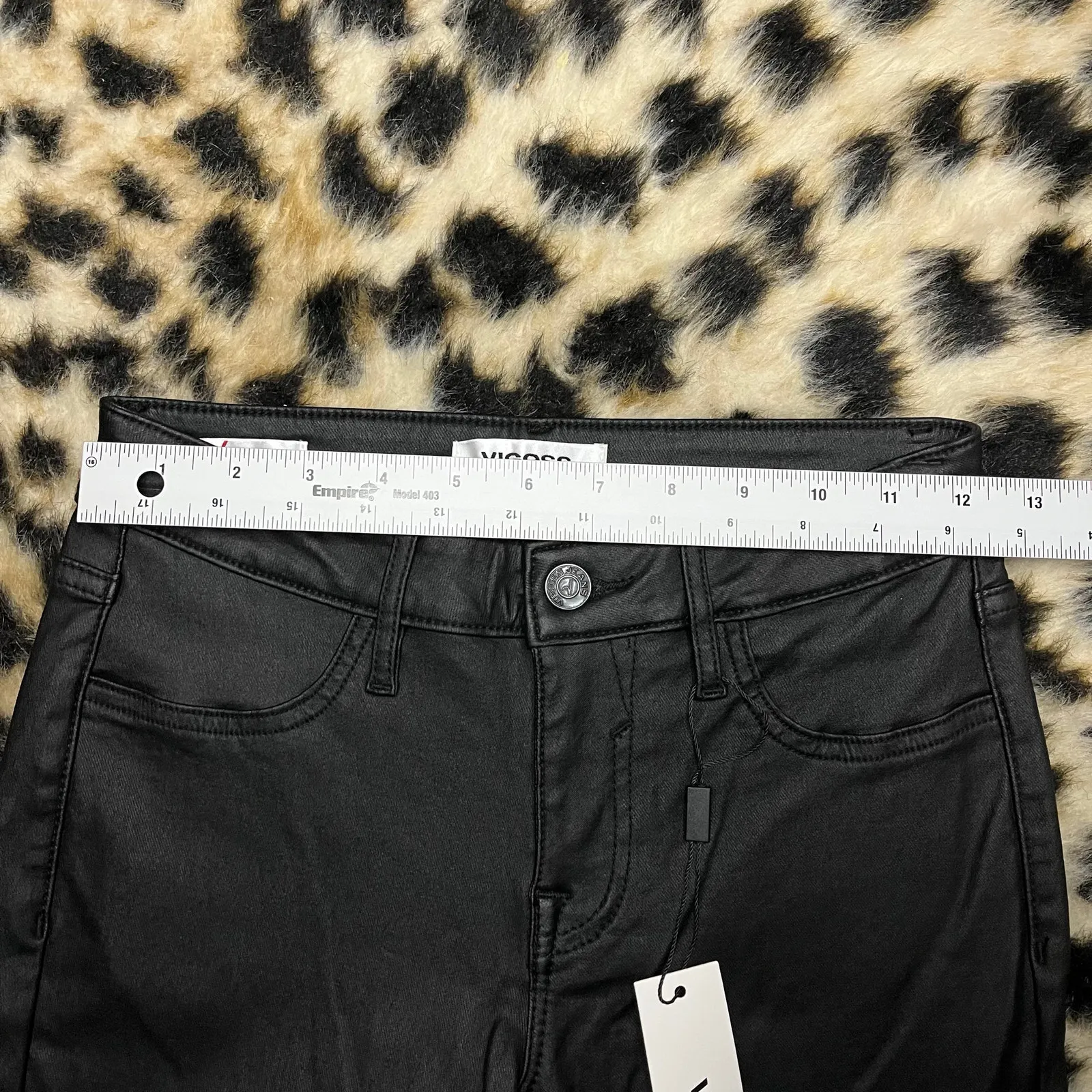 Vigoss Marley Coated Black Leather Look Mid Rise Skinny Jean Pants 24 NWT - Image 4