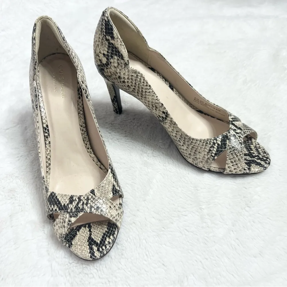 Cole Haan Jacinda Python Snake Print Peep Toe Pumps Size 8.5 - Image 3