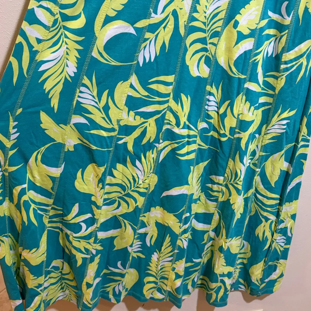 Soft Surroundings Palm Print Knit Maxi Dress Teal Green Tropical Size Medium - Image 11