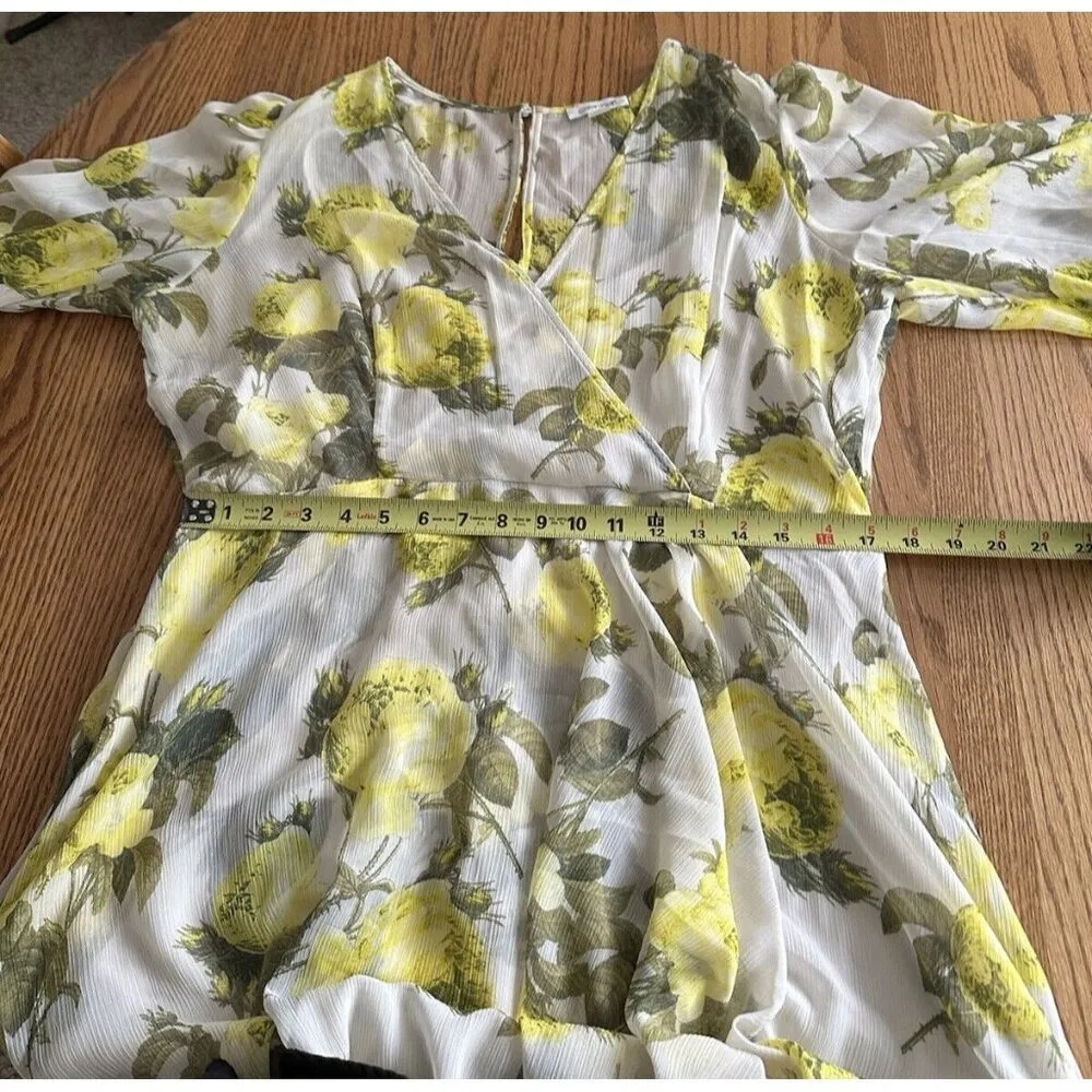 CALVIN KLEIN Women’s Lemon Print Deep V Neck Maxi Hi Low Dress 3/4 Sleeve Sz 14 - Image 8