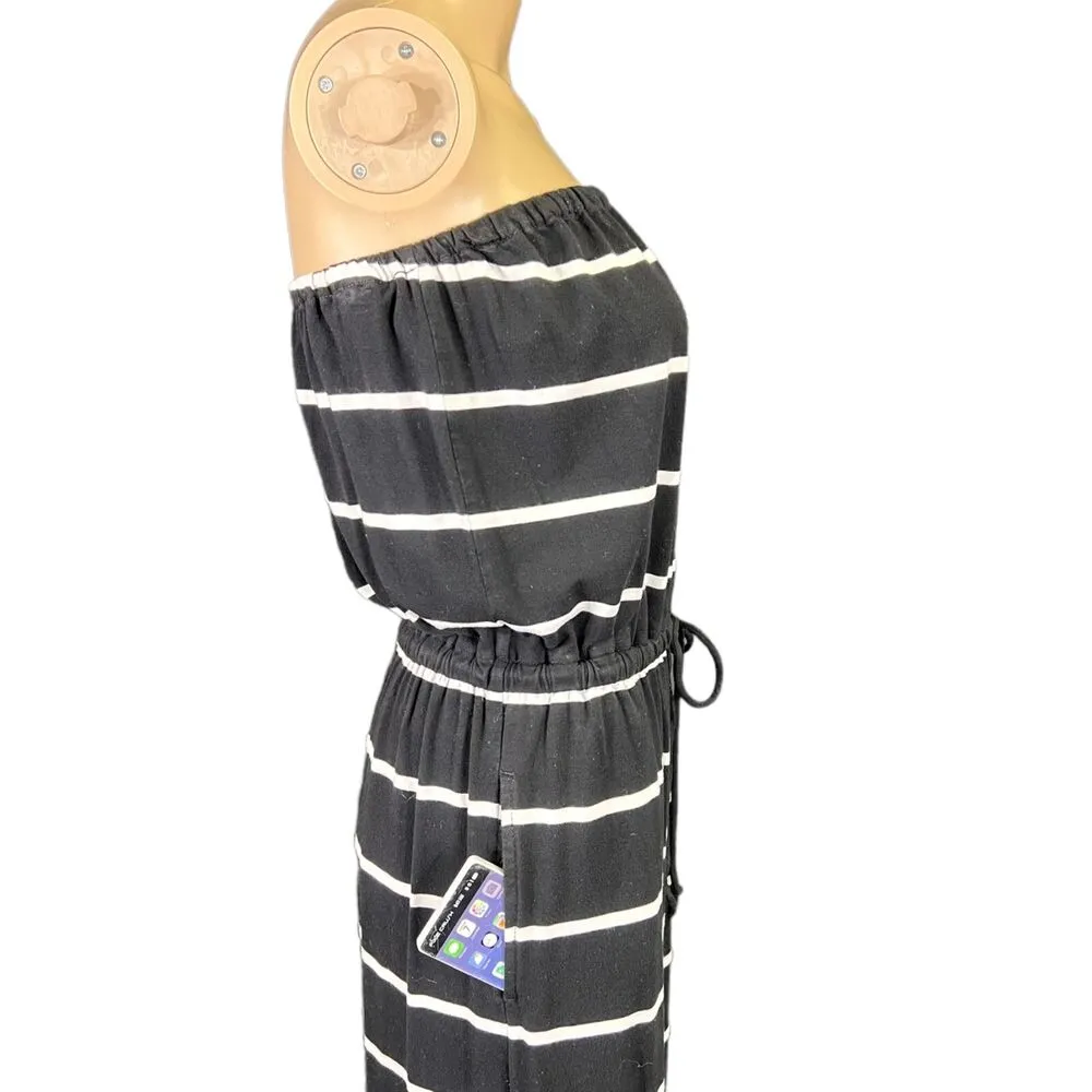 J Crew Womens Maxi Dress Strapless Blouson Striped Black White Pockets XS - Image 5