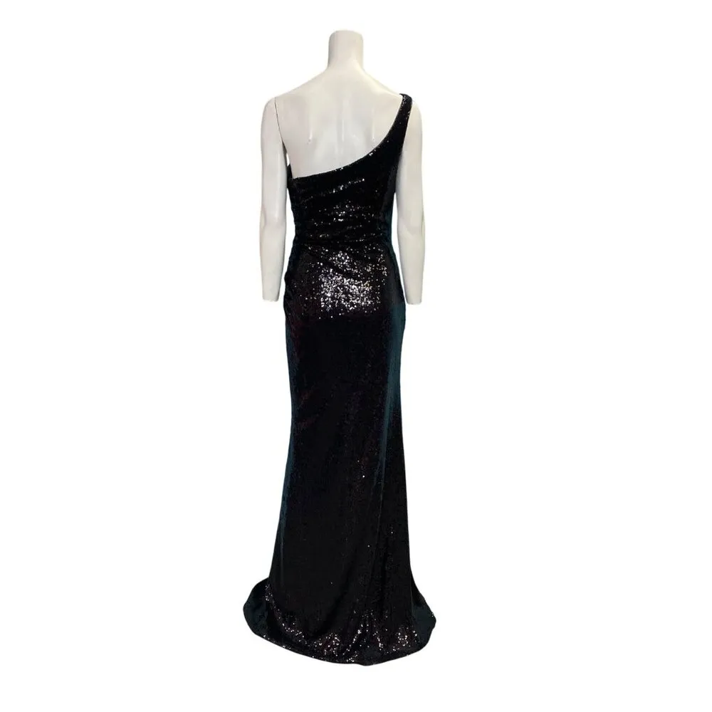 Faviana One Shoulder Sequin Ruched Sleeveless Gown S10638 Black Size 8 NWT - Image 2