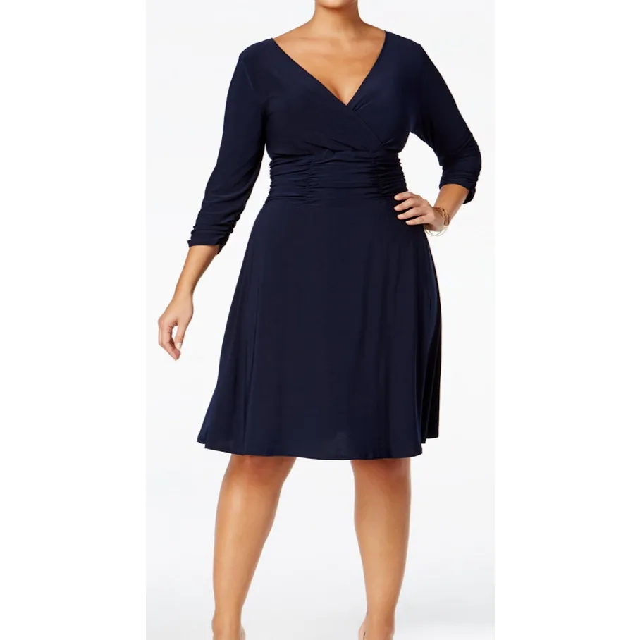 NY Collection Navy A-Line Dress Ruching Waist Sleeves Plus Size 1X NWT - Image 9