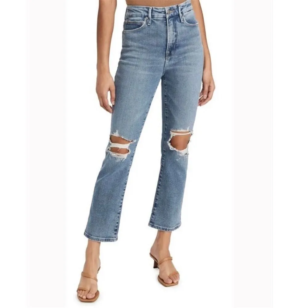 Good American Good Vintage High Rise Distressed Straight Leg Jeans- Size 0 (25) - Image 2