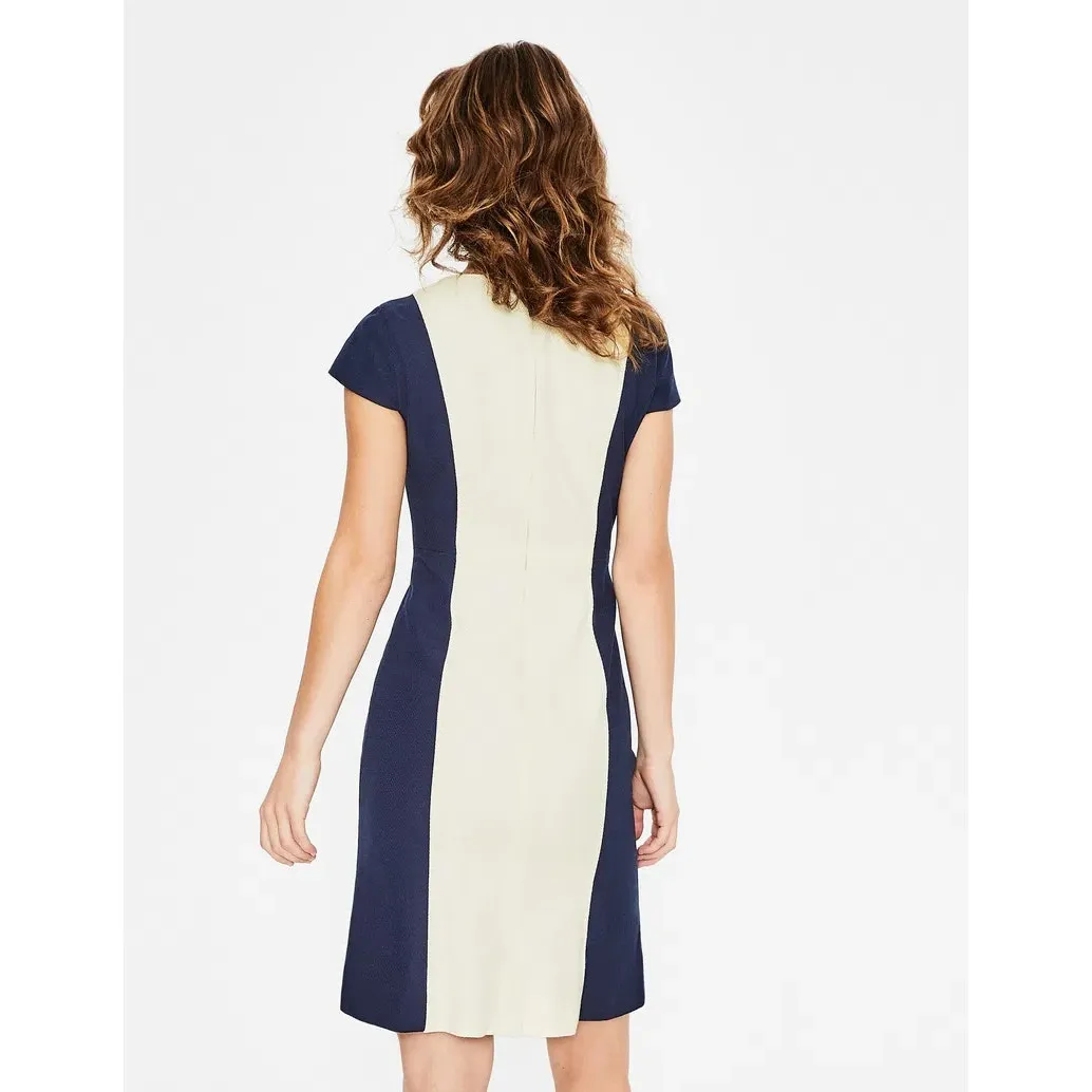 Boden Womens Dress Sz 16 Freida Textured Navy Blue Ivory Shift Fit and Flare NEW - Image 4