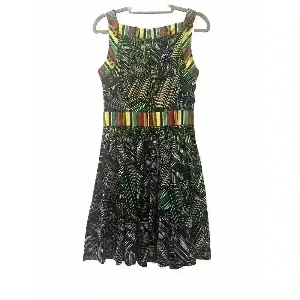 Duro Olowu Womens Size 4 African Print Cotton Sleeveless Fit Flare Dress Black - Image 3