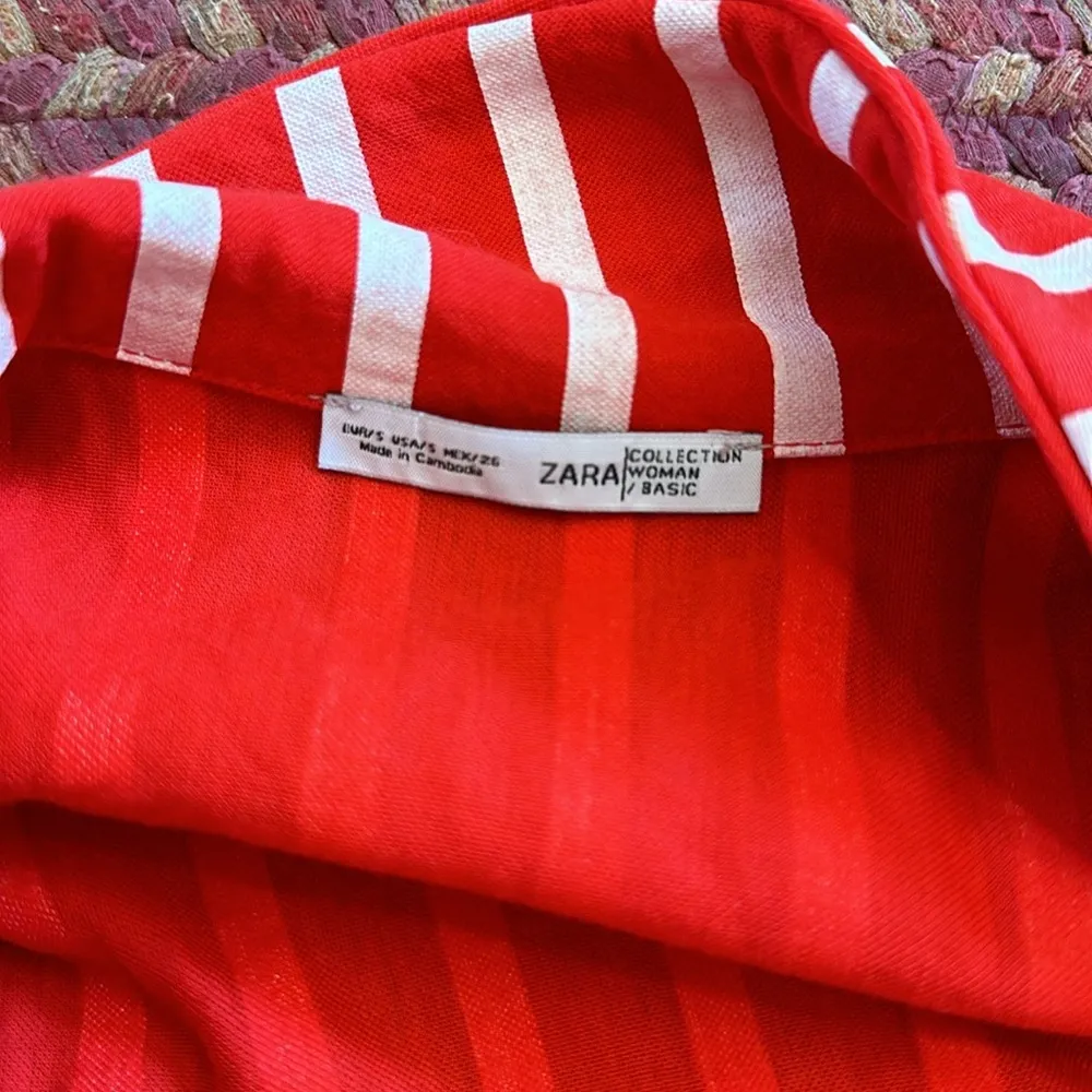 ZARA RED VERTICAL STRIPE RESORT PATRIOTIC BUTTON UP POLO - Image 5