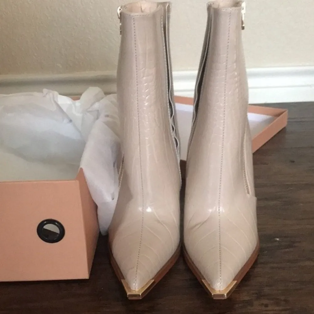 Simmi London SAFIYA NUDE FAUX CROC PRINT METAL TOE CAP STILETTO ANKLE BO… - Image 4