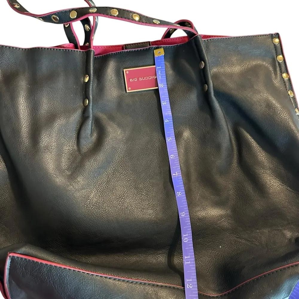 Big Buddha Black Tote Bag with Braided Handles - Image 6