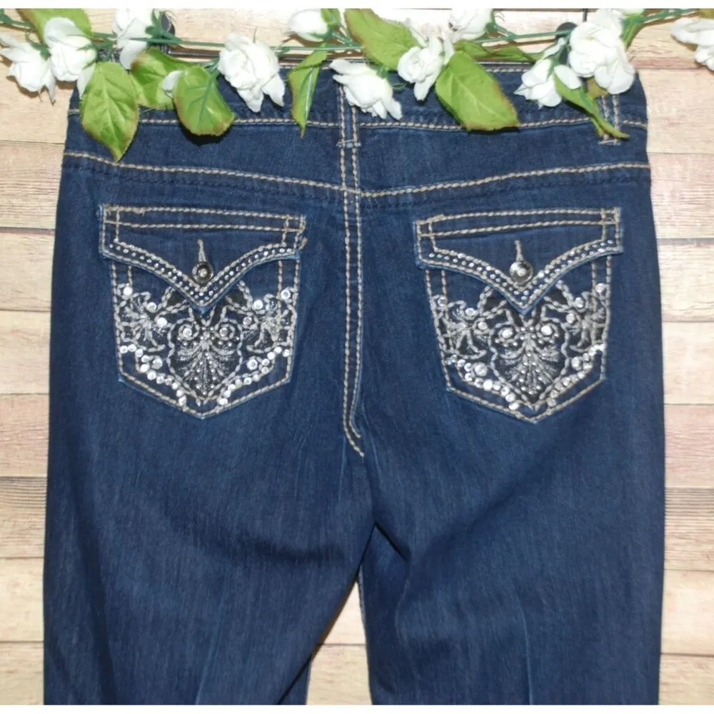 Nine West Denim Blue Jeans Size 10 W30 Straight Leg Embroidered Bling Boot - Image 7