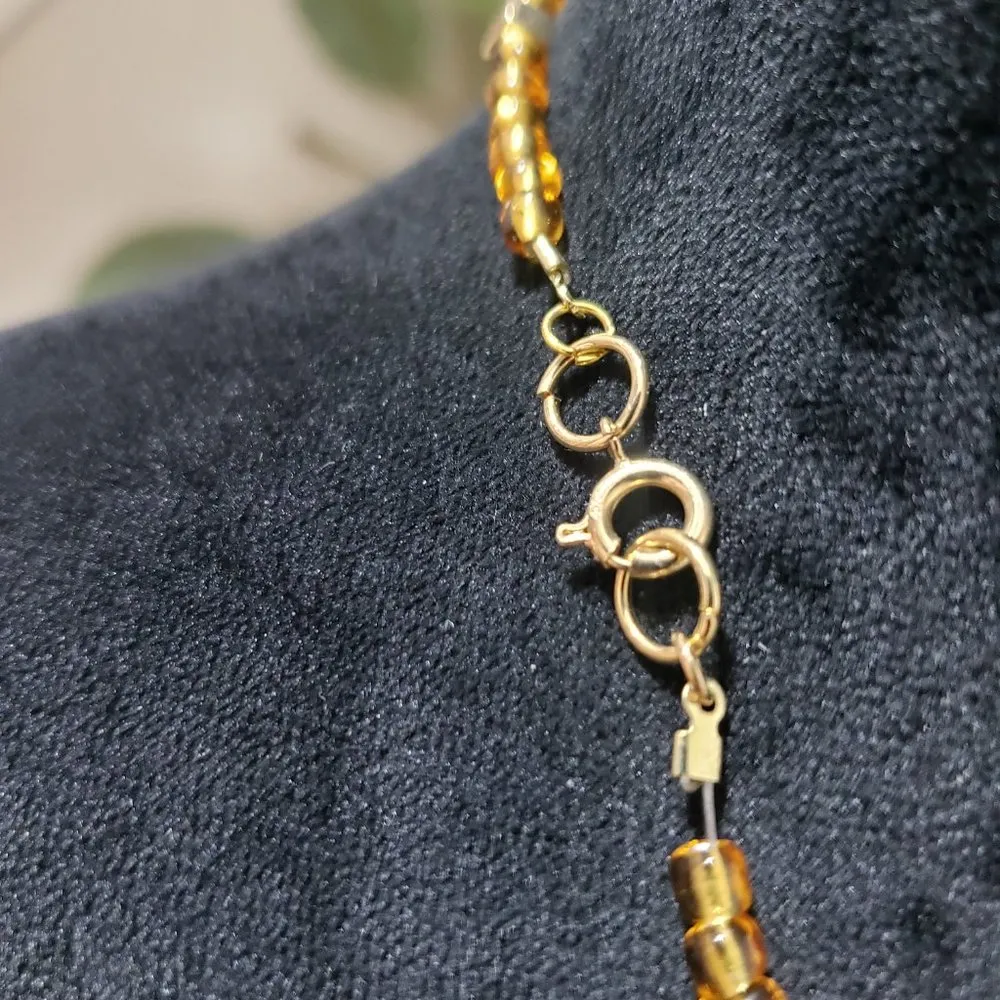 Women's Gold Pearl Wrapped Sunstone Pendant Spessartine Garnet Necklace - Image 6