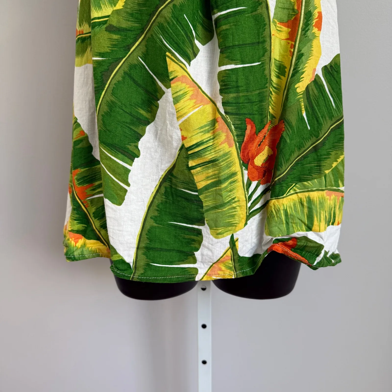 Cynthia Rowley White Green Linen Tropical Halter Top Vacation Resort sz L‎ - Image 3