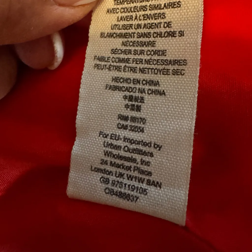 Free People Linen/Cotton Blend Vibrant Red Bohemian Jacket Blue Floral Accents L - Image 15